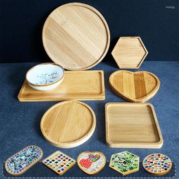 Table Mats 1PC DIY Bamboo Mosaic Bottom Mat Handmade Heart Square Cup Wood Tray Children Craft Tool Pad