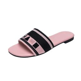 European and American net red letter embroidered slippers Women's summer slides Women's beach sandals 36---42