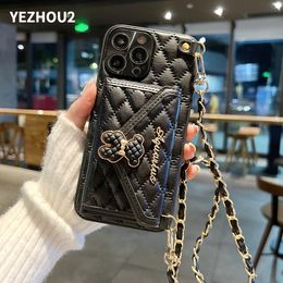 YEZHOU2 designer phone cover Case for iphone 13 pro 12 11 pro max Classic Style Bear Card Wallet Cross Body Lanyard smartphone Protective Case with chain