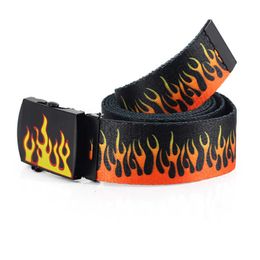 Belts new style flame print belt Men Women Unisex Plain Webbing Belts High Quality Nylon Belts fashion Men jeans Waist Belt waistband Z0228