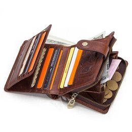 Wallets Genuine Leather Vintage Wallet Men with Coin Pocket Short Wallets Small Zipper Walet with Card Holders Man PurseL230303