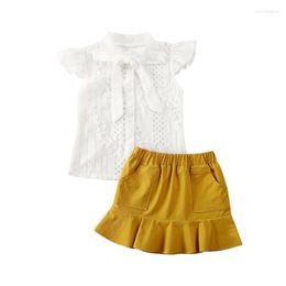 Clothing Sets CitgeeSummer Kids Baby Girl Pageant Lace T-shirt White Top&Tutu Yellow Skirt Party Outfits Clothes 2PCS Set