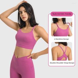 Yoga Outfit Top Women's Sexy Bra Gym Beauty Back Health Shaping Stable Support Sports Underwear Soft Breathable Skin-friendly Nude Colo