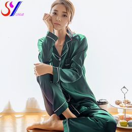 Women's Sleepwear Womens Silk Satin Pyjamas Pyjamas Set Sleepwear Pijama Pyjamas Suit Female Sleep Two Piece Set Women's Loungewear Plus Size 230303