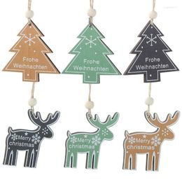 Christmas Decorations 2PCS Ornaments Tree Decor Wood Painted Elk Pendant Xmas Party Deer Pendants For Home