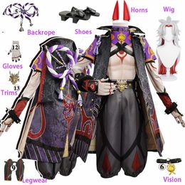 Anime Costumes Genshin Impact Arataki Itto Cosplay Come Wig Shoes Devil Horns Anime Game Outfit Custom Carnival Party Role Play Clothing Z0301