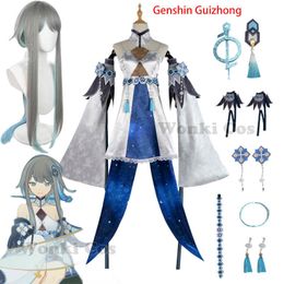 Anime Costumes Genshin Impact Guizhong Cosplay Come Dress Long Wig Hair Genshin Gui Zhong Comes for Women Party Outfits Z0301