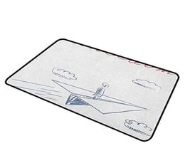 Doormat Flying Paper Plane In Hand Drawn Sketch Cartoon Style dom Text Clouds Machine Washable Inside Mats For Home IndoorO C5354260