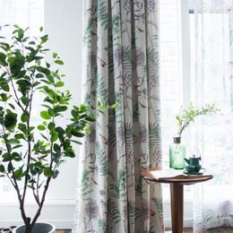 Curtain American Tropical Curtains For Living Room Green Blue Leaves Tulle Bedroom Cortinas Sheer Window Treatments
