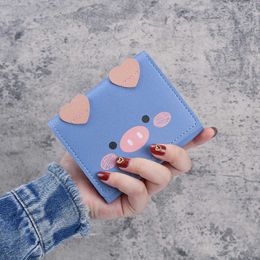 Wallets Short Wallets Student Cute Cartoom Purses Women Fashion Pattern Women's Mini Solid Color Trifold Student Wallet Card HolderL230303