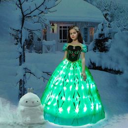 Girl's Dresses Movie Character Come Princess LED Light Up Dress Glamour Girl Cosplay Carnival Birthday Gift Party Gown Evening Green Dresse