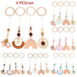 Rattles Mobiles Baby Play Gym Frame Wooden Beech Activity Gym Frame Stroller Hanging Pendants Toys Teether Ring Nursing Rattle Toys Room Decor 230303