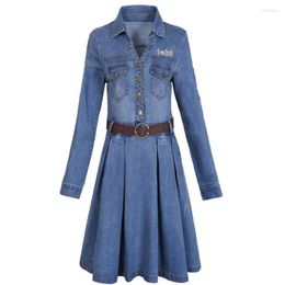 Casual Dresses 3XL!Spring Autumn Turn Down Collar Denim Dress Women Letter Embroidered Slim A-line