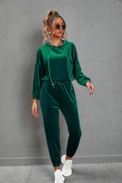 Running Sets Two-Piece Velvet Tracksuits For Women 2023 Fall Spring Sportswear Solid Long Sleeve Hoodies Sweatshirt Sweatpants