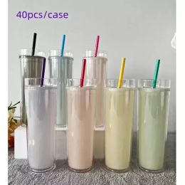 17oz Colourful Acrylic Tumbler cold chang-color Tumblers Travel Mug Double Wall Plastic Tumblers with Lid and Straw Wholesale