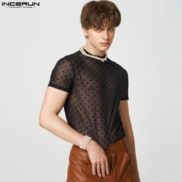 Men s T Shirts INCERUN Tops 2023 American Style Sexy Leisure Men Camiseta Dotted Breathable Mesh Tight fitting Short sleeved T shirts S 5XL 230302