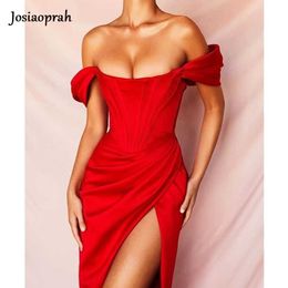 Casual Dresses Josiaoprah Off Shoulder Sexy Split Corset Satin Dress Fashion 2021 Summer Strapless Bodycon Dress Women Party Night Club Dress Z0216