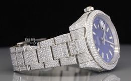G8LX Stylish Custom Hip Hop Luxury Dign Blue Dial Stainls Steel Iced Out Moissanite Diamonds Watch High-Quality Rapper JewelryWEC121O84U6GXZ5C