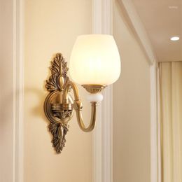 Wall Lamp European-style All-copper Jadeite Living Room Background Staircase Bedroom Club House Bedside Lighting Decoration
