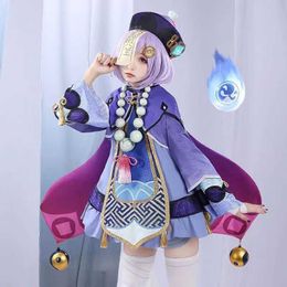 Anime Costumes Game Genshin Impact Project Qiqi Cosplay Comes Anime Figure Vestido Zombie Girl Dress Halloween Comes for Women Suit Wig Z0301