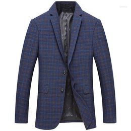 Men's Suits Navy Blue Mens Casual Dress Jacket Plaid Stripe Suit Blazer Coat Men Custom Made High Quality Costume