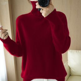 Women's Sweaters Cashmere Sweater Women Turtleneck Sweater Fall/Winter 100%Pure Wool Sweater Ladies Knitting Loose Large Size Pullover Female 230303