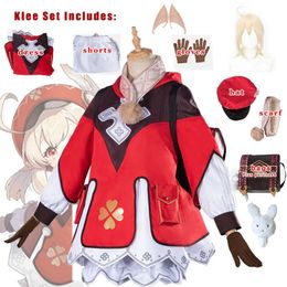 Anime Costumes Genshin Impact Cosplay Klee Cosplay Come Backpack Wigs Shoes Loli Party Outfit Uniform Christmas Halloween Come Carnival Z0301