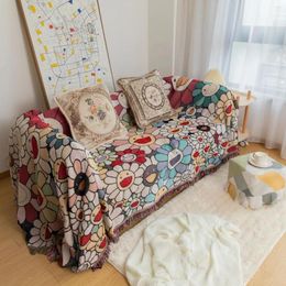 Chair Covers Korean Throw Blanket Sofa Sunflower Kawaii Cover For Bed Living Room Tapestry Carpet Knitting Bedspread