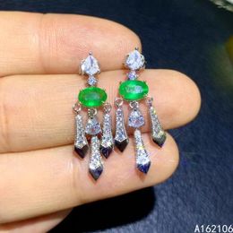 Dangle Earrings Fine Jewellery 925 Pure Silver Chinese Style Natural Emerald Girl Luxury Exquisite Fresh Oval Gem Eardrop Support Detecti