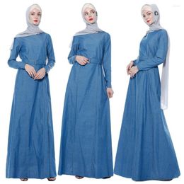 Ethnic Clothing Women Denim Long Maxi Dress Abaya Muslim Dubai Kaftan Islamic Robe Turkish Caftan Vintage Party Gown Marocain Jubah