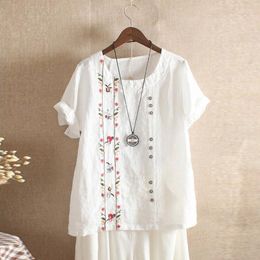 Women's Blouses White Summer Embroidery Tops Kaftan Women's Blouse 2023 Tee Shirts Female Blusas Mujer De Moda Plus Size Clothing 3XL