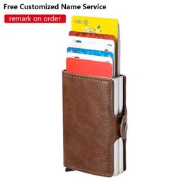 Wallets Bycobecy New Short Smart Wallet For Men Business RFID Card Holder Case Aluminium Double Box Small Fashion Pure Purse Money BagL230303