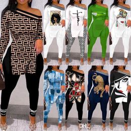 Women Leggings Tracksuits Fall And Winter Letter Printed Two Piece Pants Matching Sets Outfits Personalise Split T Shirt