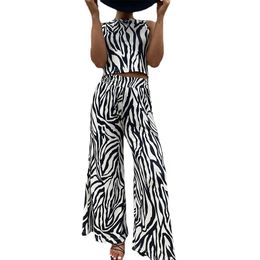 Women two piece pants summer printing vest and High-waisted Wide-leg pants suits sne0359 designer print pants Fashion trousers sets