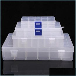 Storage Boxes Bins Transparent Plastic Jewellery Organiser Box 10 15 24 36 Slots Containers Beads Ring Earrings Drop Delivery Home G Dhchr