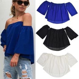 Women's T Shirts Fashion Chiffon Blouse Frills Off Shoulder Top Sexy Wrap Breast Strapless Vest Ladies Summer Loose Three Quarter Sleeve