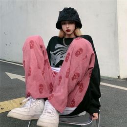 Women's Pants Fashion Casual Women Hip Skeleton Punk Joggers Wide Leg For Female Streetwear Gothic Loose Flare Sweatpants