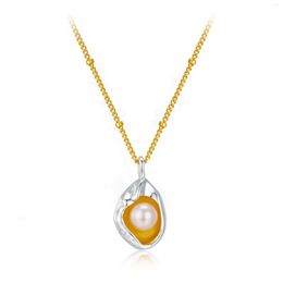 Chains S925 Silver Wrapped Pearl Pendant 45cm Necklace For Wimen Colour Separation Design Simple Fashion Elegant