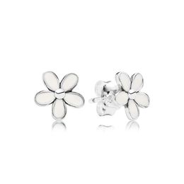 Новая белая эмаль Daisy Stud Serging Arriging Box Set Jewelry для Pandora 925 Серьги серебряных цветов для женщин 218r