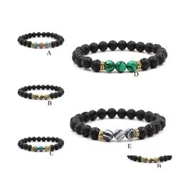 Charm Bracelets 5 Colours Malachite Natural Black Lava Stone Beads Elastic Bracelet Essential Oil Diffuser Volcanic Rock Beaded Hand Dhlhj