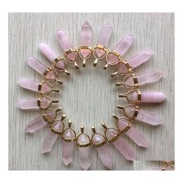 Charms Gold Rose Quartz Hexagon Pendum Chakra Pendant Healing Pink Crystal Stone Hangings Fashion Jewellery Making Wholesale Drop Deli Dhvov