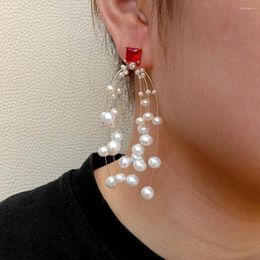 Stud Earrings KKGEM Romantic Style Natural Cultured White Rice Pearl Red Cz