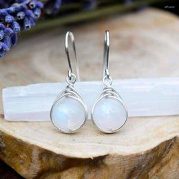 Dangle Earrings Round Pearl Moonstone Original Unique Designer Craft Lady Elegant Charm Silver Jewelry