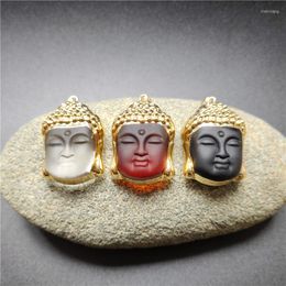 Pendant Necklaces FUWO Colorful Glass Crystal Carve Buddha Head Amazing Design Supernatural Amulet Knot Lucky Charm Buddhism Jewelry PD387