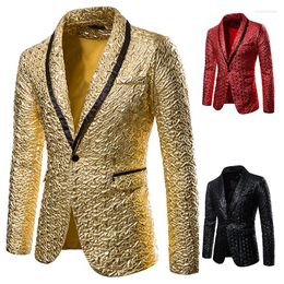 Men's Suits Shiny Gold Glitter Suit Jacket Men Brand Shawl Collar One Button Blazer Mens Party Wedding Groom Prom Dress BlazersS