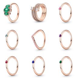 925 Silver Women Fit Pandora Ring Original Heart Crown Fashion Rings Green Big Cz Rose Gold Finger Ring Diy Pink Crystal