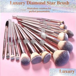 Makeup Brushes Glitter Crystal Set 14Pcs Premium Cosmetic Kit Bling Rhinestone Rose Gold Brush Foundation Eye Face Make Up Drop Deli Dhgof