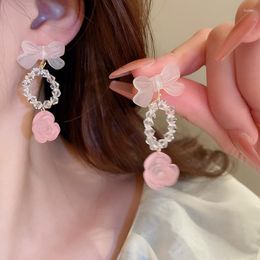 Dangle Earrings Lovelink Cute Sweet Transparent Pink Acrylic Rose Flower For Women Fashion Bow Girl Korean Accessory