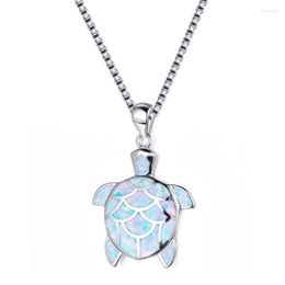 Pendant Necklaces FYSL Silver Plated Tortoise Shape Many Colours Opalite Opal Link Chain Necklace Animal Jewellery