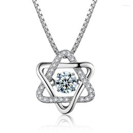 Pendant Necklaces S925 Silver Six Pointed Star Necklace Female 2023 Clavicle Chain Small Beating Heart Jewellery For Girlfriend